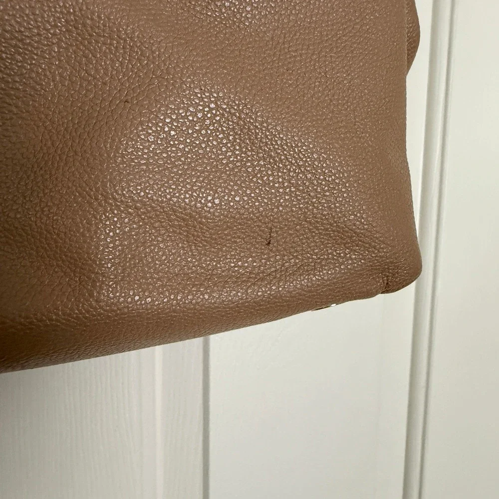 Michael Kors Leighton Satchel Shoulder Bag Gold Chain Camel Pebbled Leather Chic